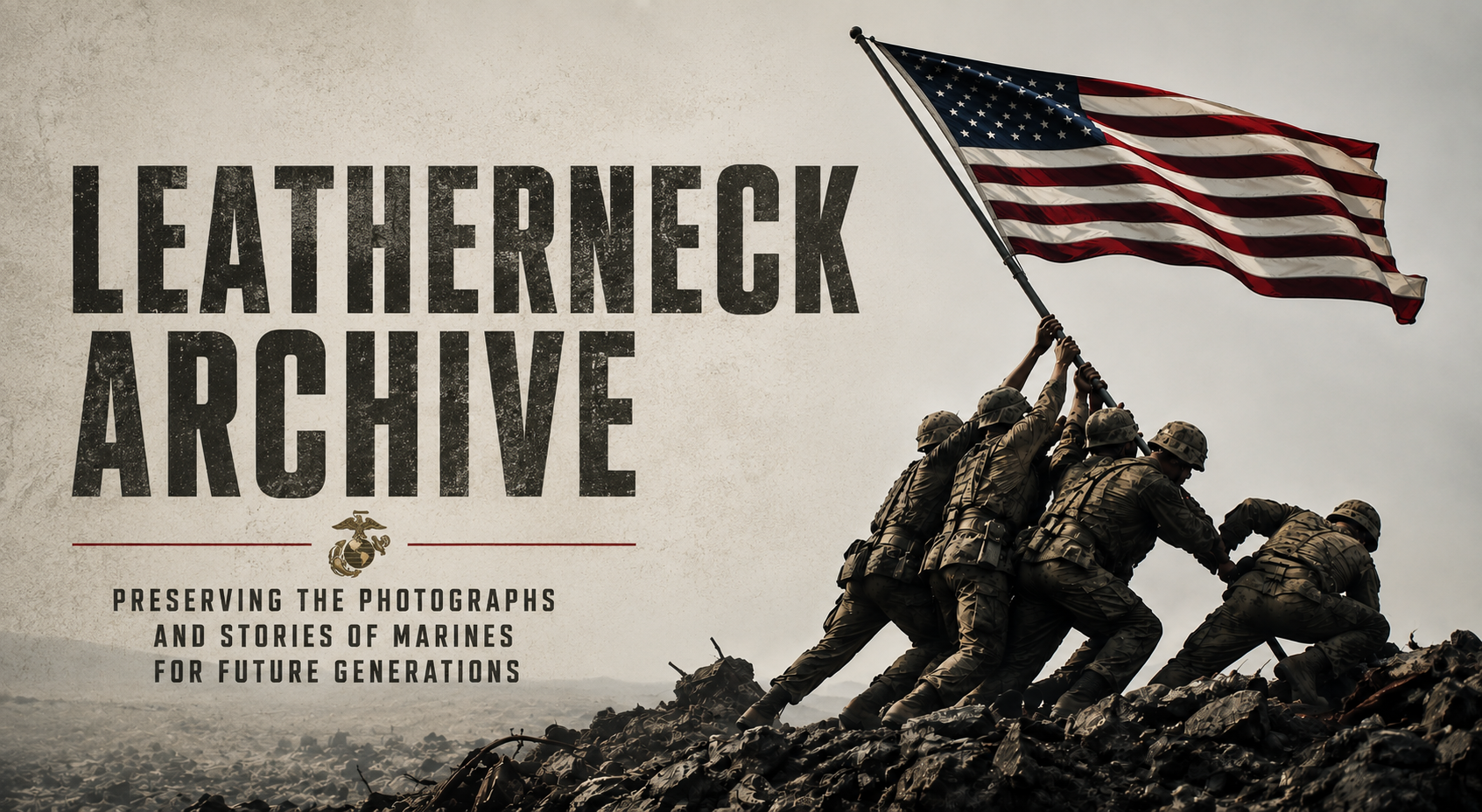 Leatherneck Archive banner with Marines raising the American flag