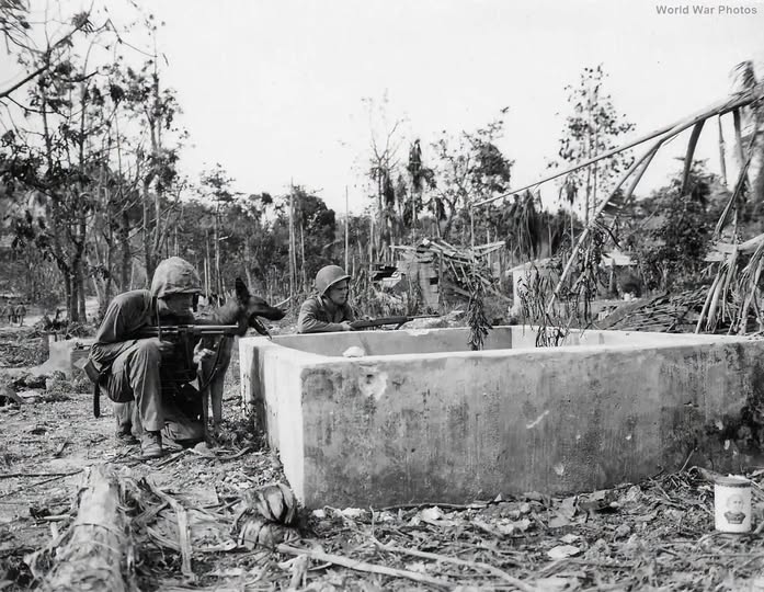 Marine War Dog Team Searches Japanese Positions