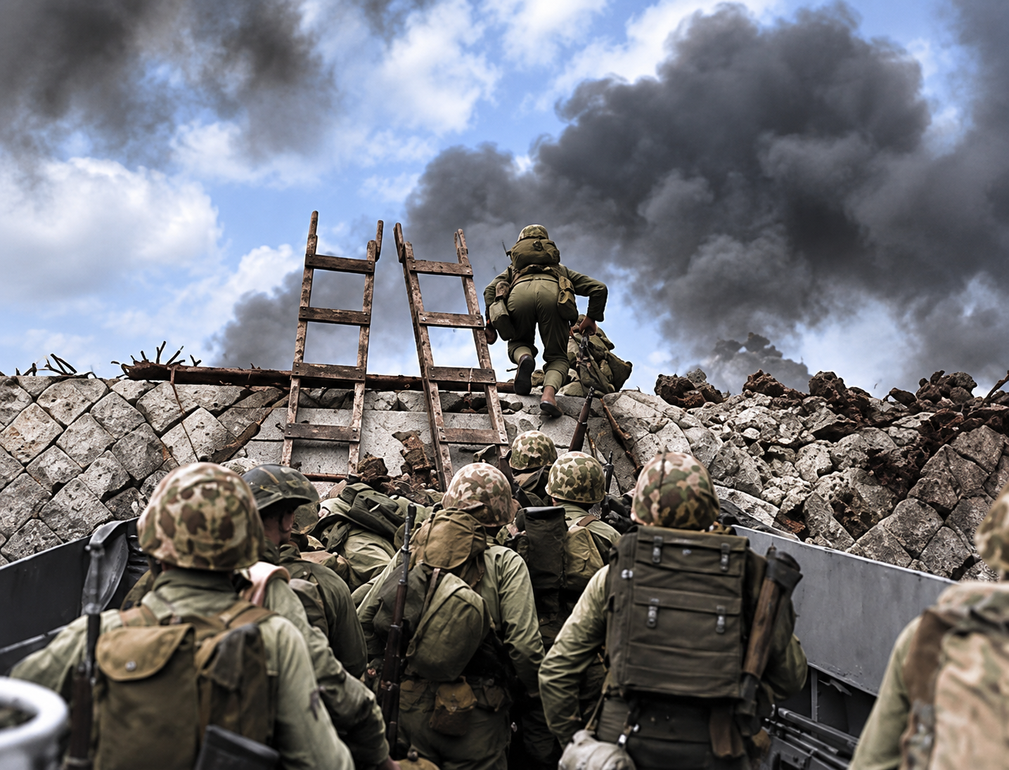 1stLt Baldomero Lopez Leads Marines Over the Inchon Seawall